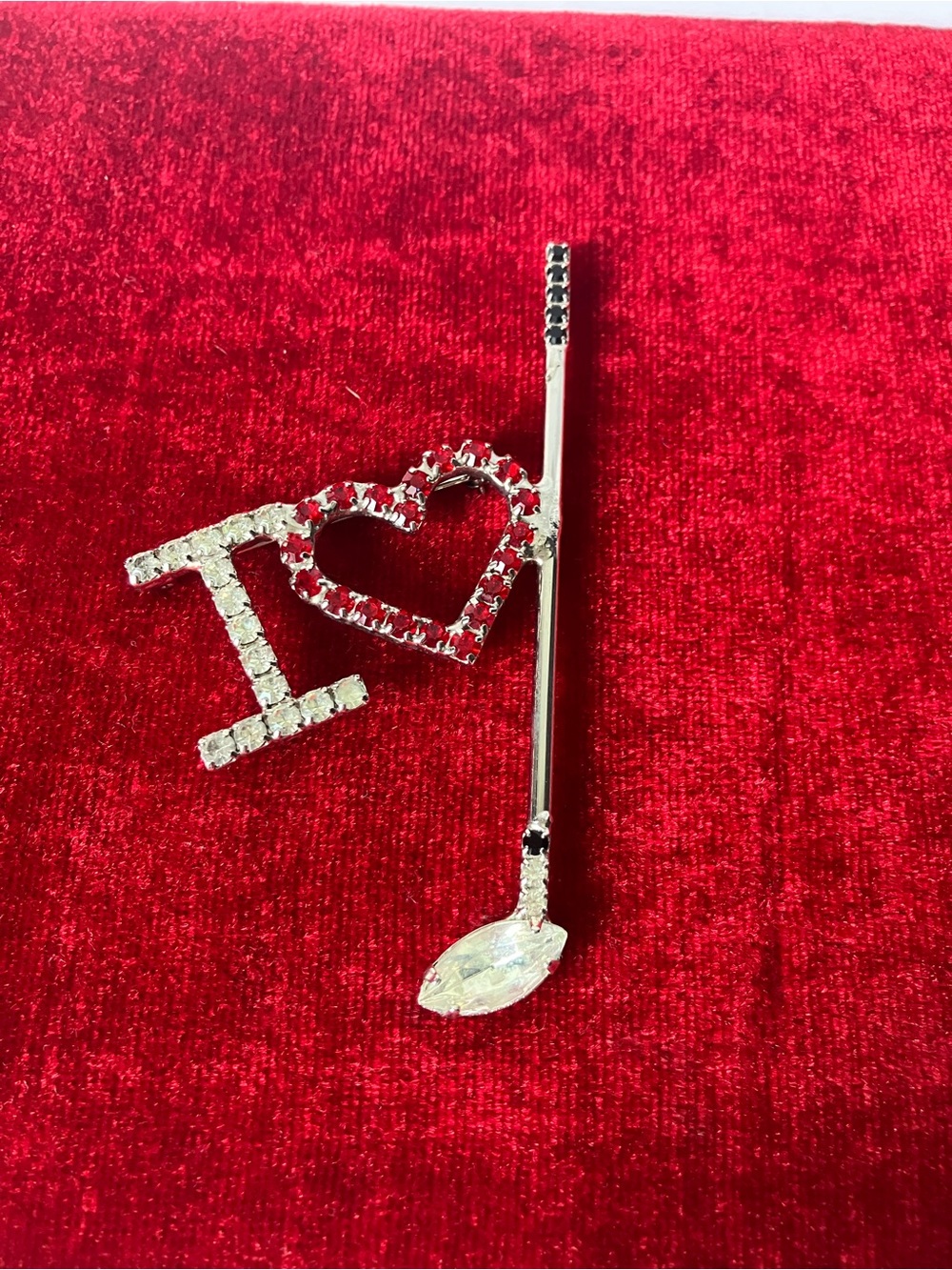 Vintage Bauer Signed I ❤️LOVE GOLF Rhinestone Pin Brooch Rhinestone Silvertone